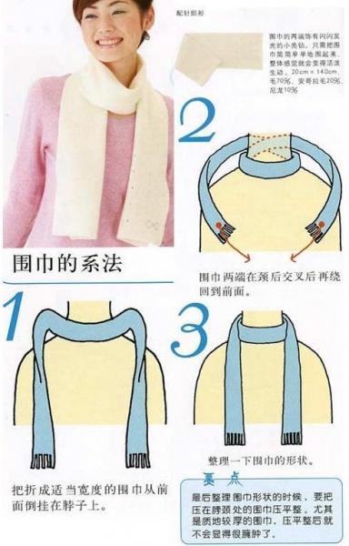 常见的围巾系法图解:单层十字结